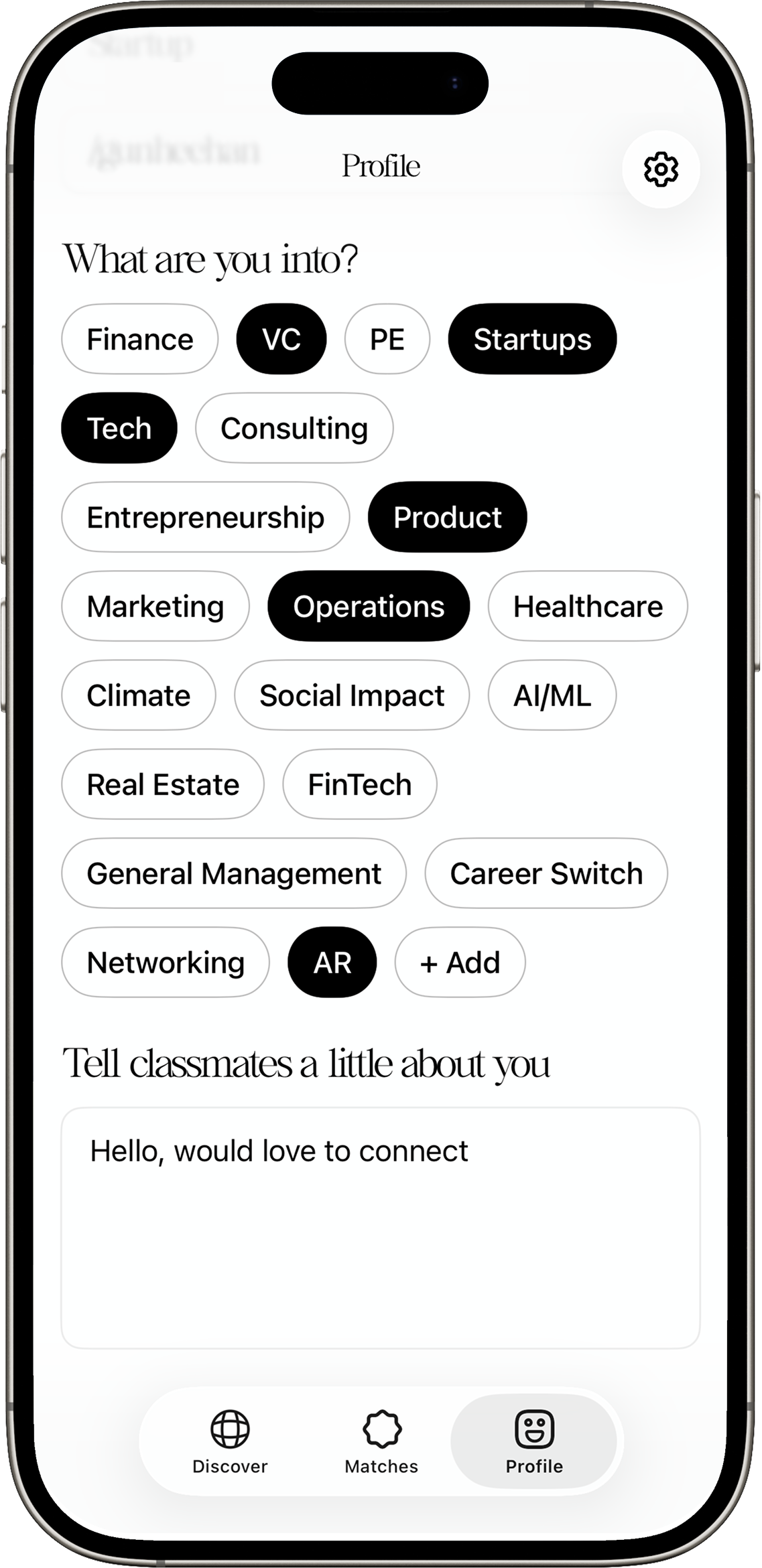 Gather profile interests and bio